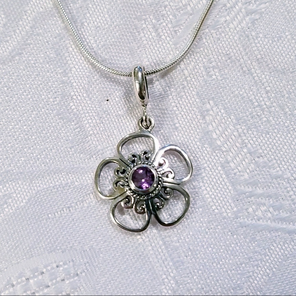 🌸Sterling Silver Amethyst Flower Necklace Set